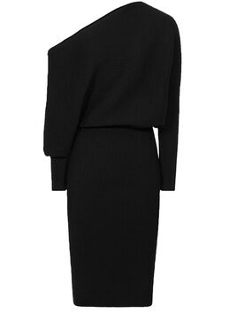 Reiss Black One-Shoulder Knit Midi Dress